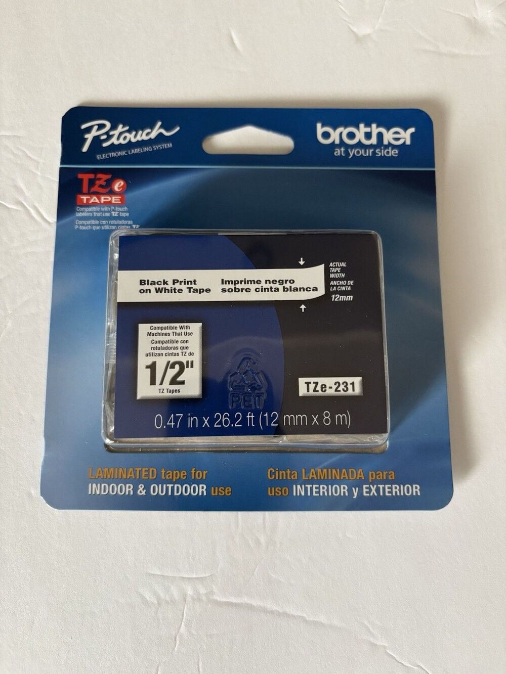 Brother TZE231 Black Print on White Laminated Tape for P-touch Label Maker
